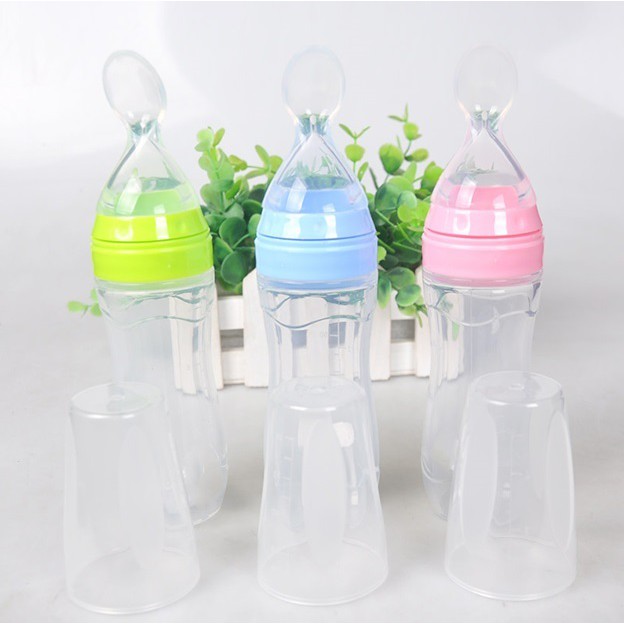 Infant Baby Kids Silicone Feeding With Spoon Feeder Food Rice