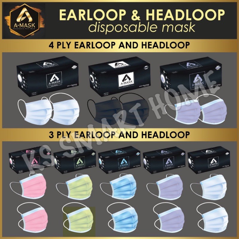 [SIRIM APPROVED] AMASK 50pcs FaceMask Disposable Earloop / Headloop