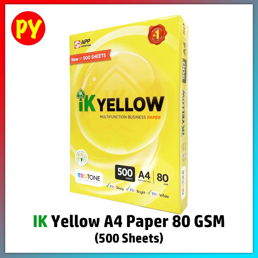 IK YELLOW Paper A4 - IK A4 paper 80GSM 500 sheets 80gm