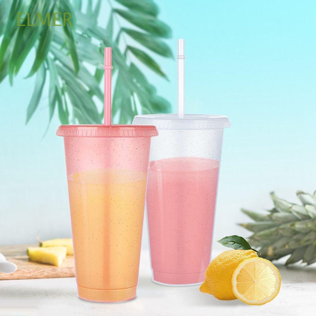 ELMER 1 pcs Plastic Tumblers Wide Mouth Cold Drink Tumbler Straw Drinking Cup Creative Gifts