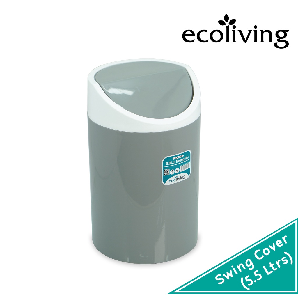 ECO LIVING 5.5Ltr Rubbish Bin With Swing Lid Cover,Space Save Bathroom Kitchen Office Swing Dustbin,ECO-191/GY