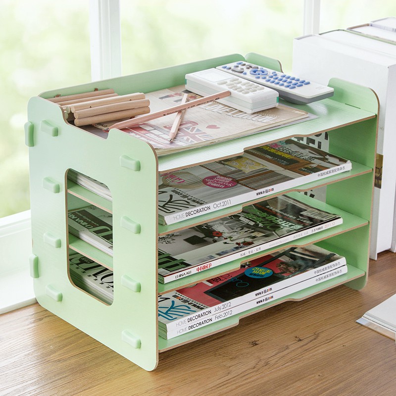 Wooden Office Desktop Stationery Storage Box File Rack Creative A4