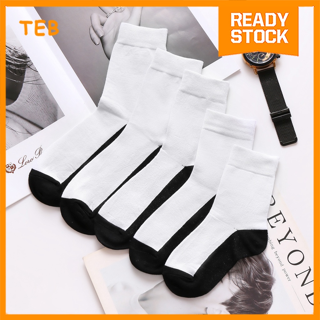 [TEB] 1 Pair Comfort Black Bottom White School Socks/ Hitam Putih Stokin Sekolah