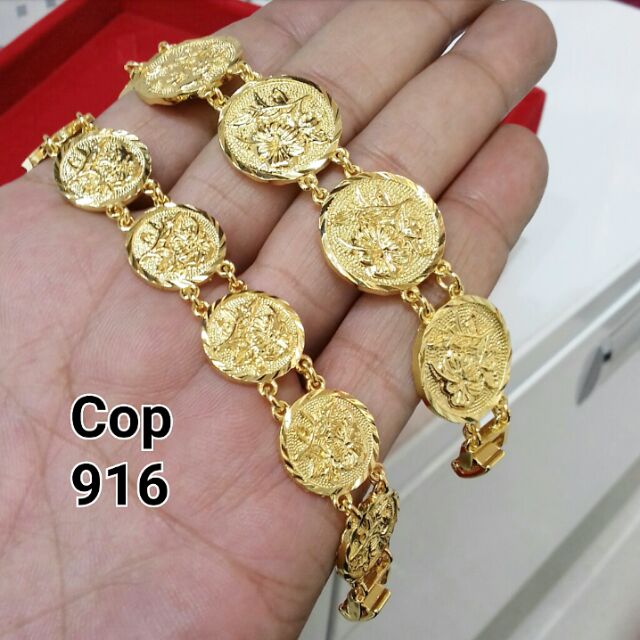 Rantai Tangan Duit Tebal Emas Korea Cop 916 | Shopee Malaysia
