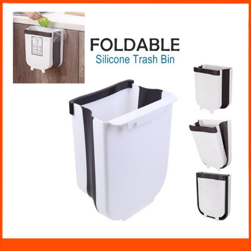 Foldable Waste Bin Kitchen Door Hanging Trash bin Tong Sampah
