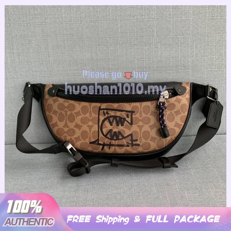 Coach 100% 75761 Men Chest Bag Dinosaur doodle crossbody bag | Shopee  Malaysia