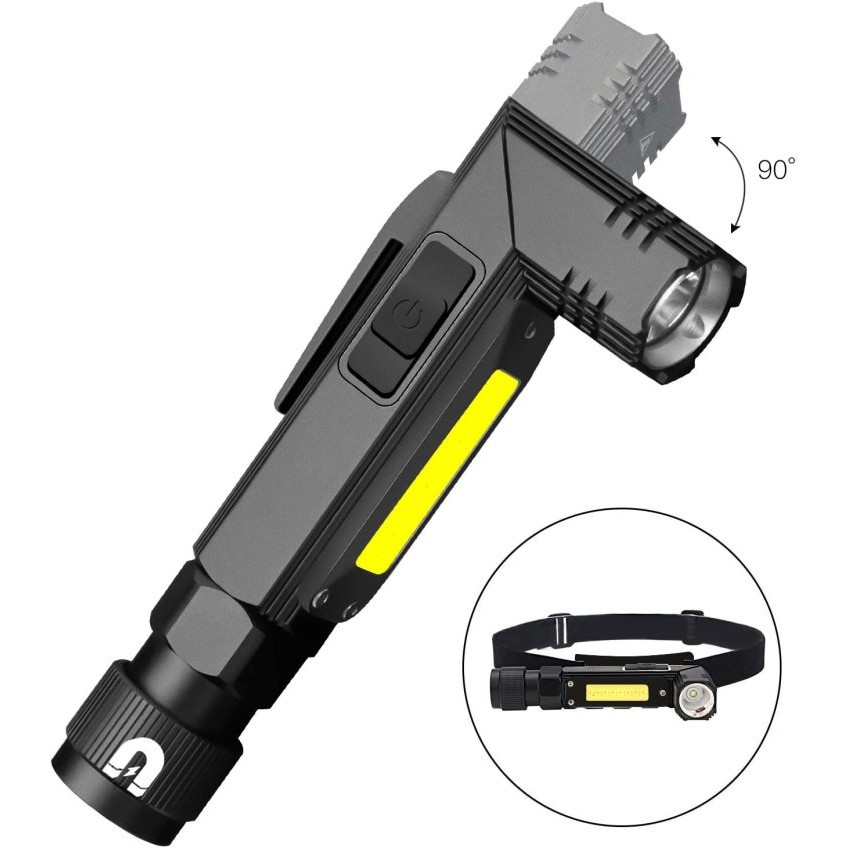 Rechargeable Led Flashlight,headlamp Right Angle Flashlight with High Lumens Small Torch, 5
