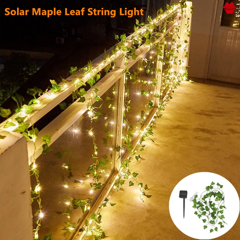 Malaysia stockLed Outdoor Garden Decoration Light New Maple Leaf Rattan Lights Ivy Vine Garland Fairy Light Green Leaf Rattan Lantern Solar String Lights Christmas Home Bedroom Wall Patio Wedding Party Decoration Light Raya Lampu Solar Light Strip Light