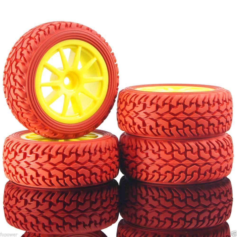 RC 6030-8019 Red Rally Tires & Wheel Rims 4P For HSP 1:10 On-Road Rally Car 
