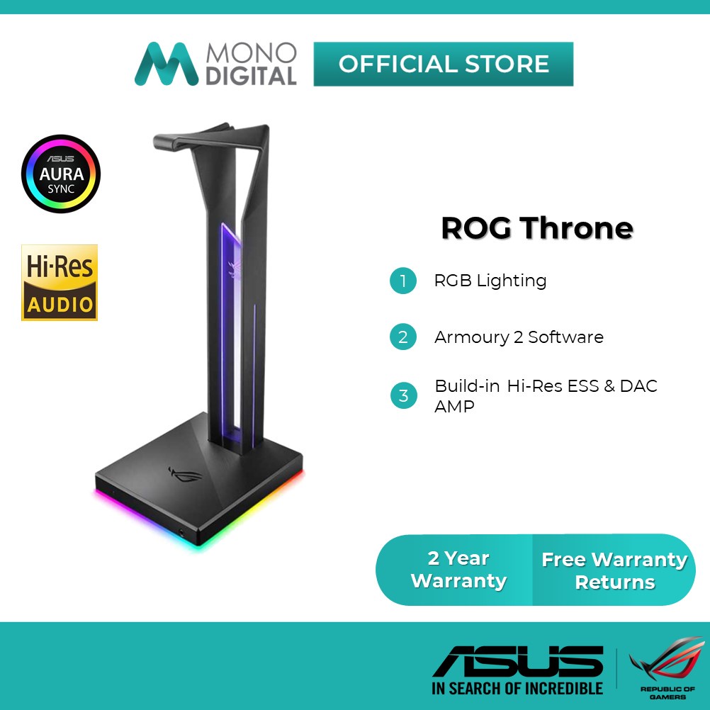 Asus Rog Thronethrone Qi Headset Stand W Rgb Aura Sync71 Surround Sound And Dual Usb 31 Ports 3600