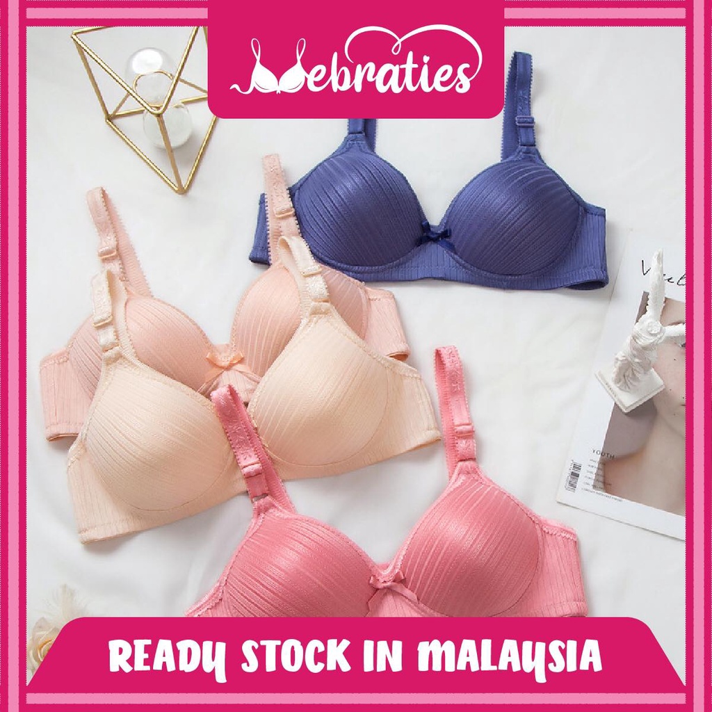 【Mebraties】Large Size Big Cup Bra Fat Brassiere Embroidery No Steel Ring Underwear Thin Mold Cup Adjustable Undies