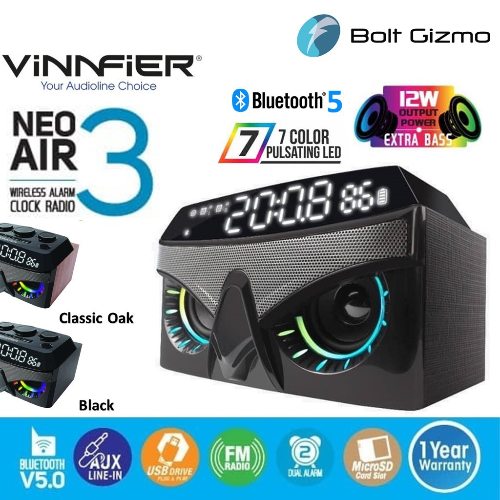 Vinnfier Neo Air 3 Wireless Portable Bluetooth Speaker with Alarm Clock