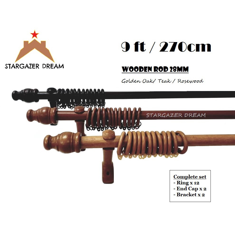 Wooden Curtain Rod 28mm 9ft No Joint Full Set Shopee Malaysia