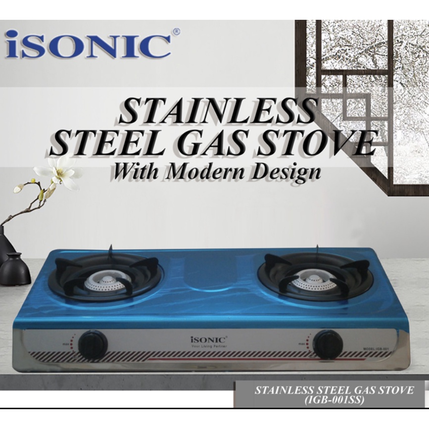 ISONIC Double Burner Automatic Ignition Gas Cooker Dapur Gas Stove IGB