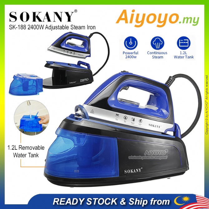 SOKANY Electric Adjustable Steam Iron Steamer SK 188 2400W 1.2L Sterika