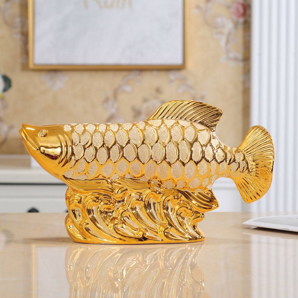 【READY STOCK】Chinese Ceramic Golden Arowana Ornaments Living Room Decorations Open Gift