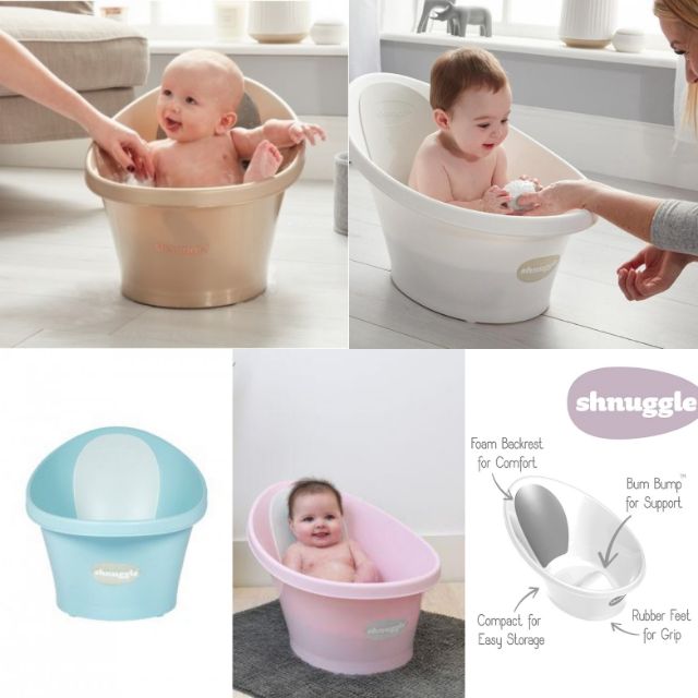 newborn in shnuggle bath