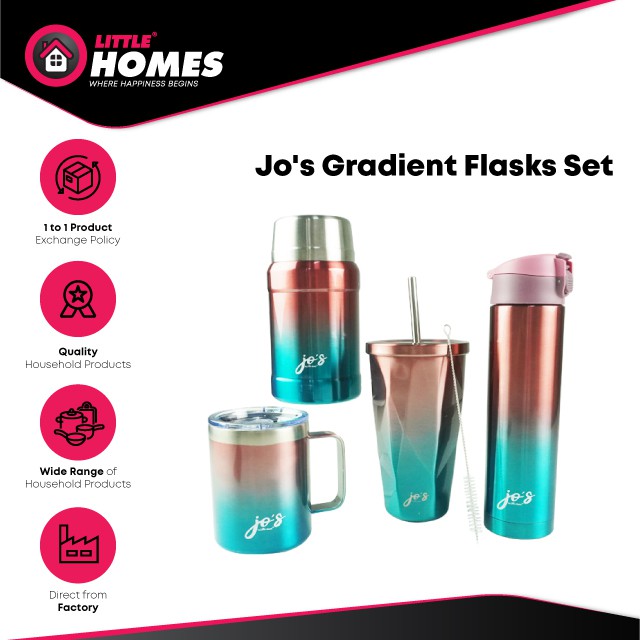 Little Homes Jo's Gradient Stainless Steel Flasks 4 Sizes Drinkware Set