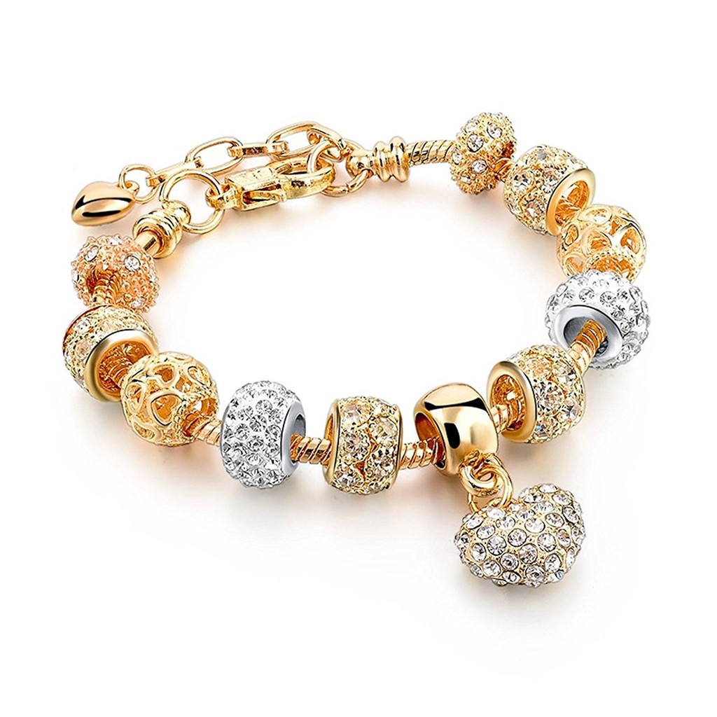 Aheli Gold Plated Cubic Zirconia Heart Charm Pandora Bracelet for Women ...