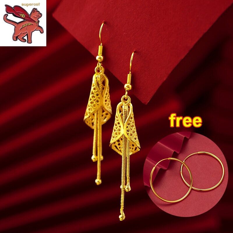 Gold 916 Original Malaysian Gold Earrings Cicada Pierced Earrings Hollow Out Fashion Gold Jewelry