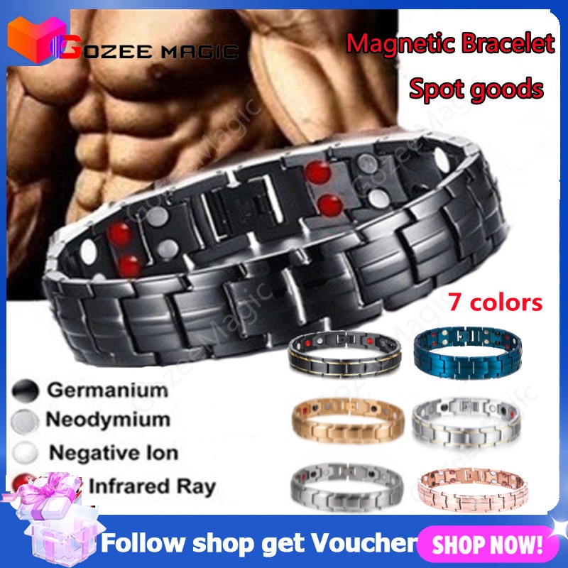 Fashion Men Women Double Row Magnetic Therapy Bracelet Therapeutic Energy Healing Bracelet Stainless Steel Magnetic Therapy Bracelet Arthritis Jewelry couple bracelet