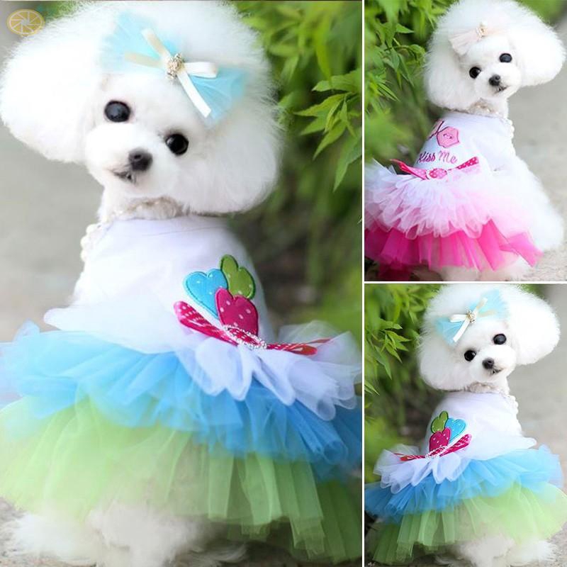 fast-shop Premium Quality Rose Flower Gauze Tutu Dress Puppy Dog Princess Clothes Costume for Chihuahua Poodle Yorkshire 