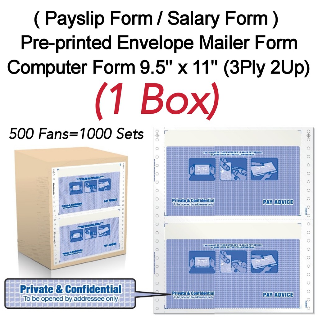 COMPUTER FORM Salary Payslip PrePrinted Envelope Mailer Form 9.5" x 11