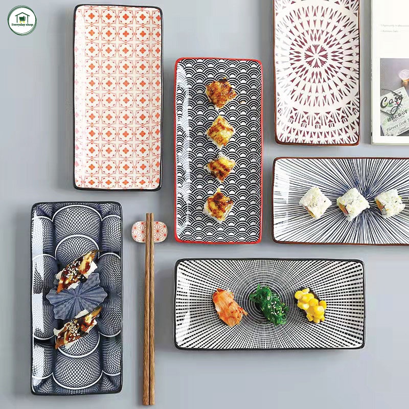 10 Inch Ceramic Sushi Flat Plate Japanese Style Underglaze Rectangular Dessert Porcelain Dish Tableware Dinner Dumpling