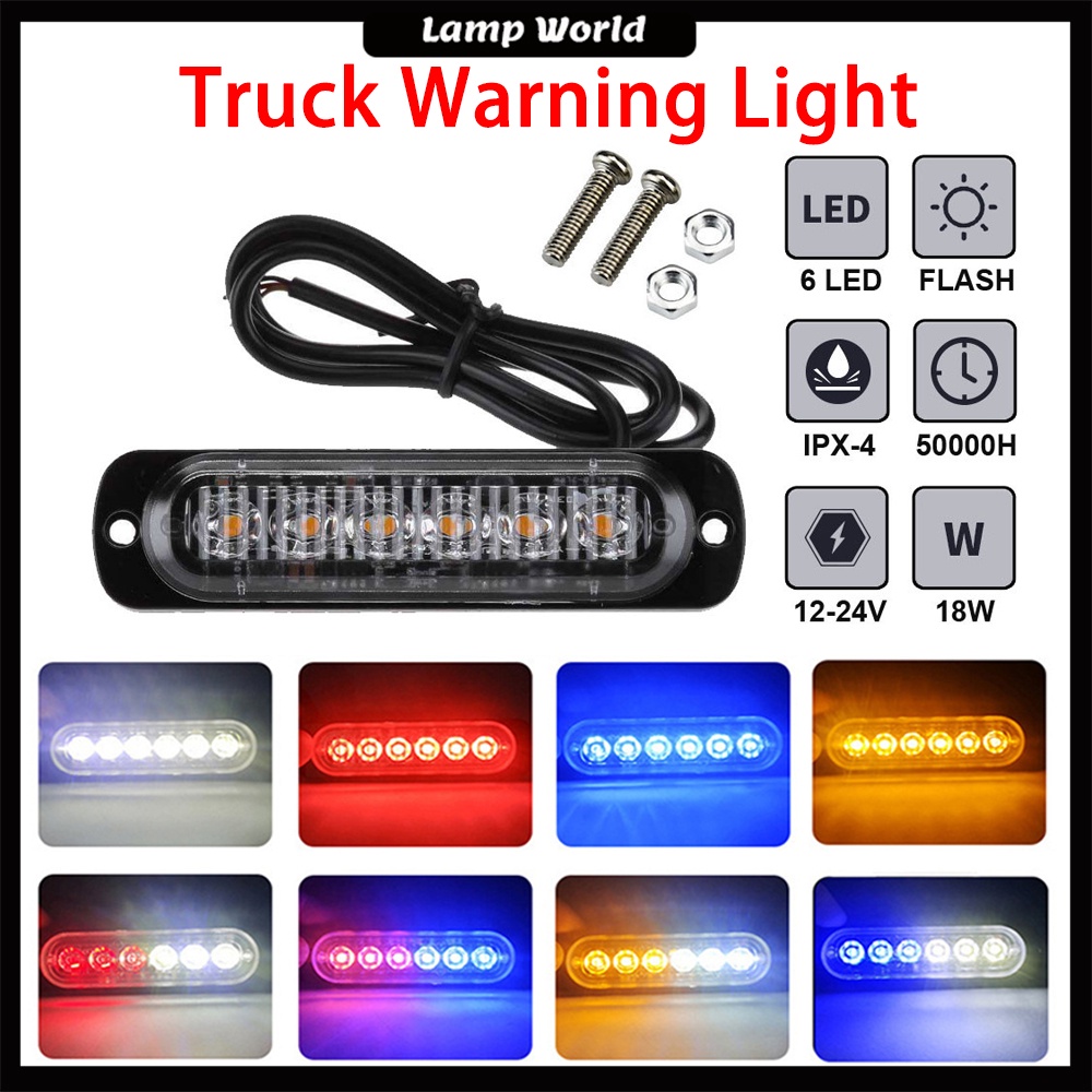 【Ready Stock】1Pcs Truck Warning Light 12V-24V 6 LED Side Marker Light Warning Strobe Light Car Bus Truck Side Marker Indicator Led Trailer Light Rear Side Brake Light