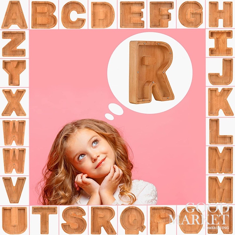 Have Must THB641 Wooden Transparent English Alphabet Piggy Bank Coin Money Saving Box Coins Jar Storage Buck - Image 5