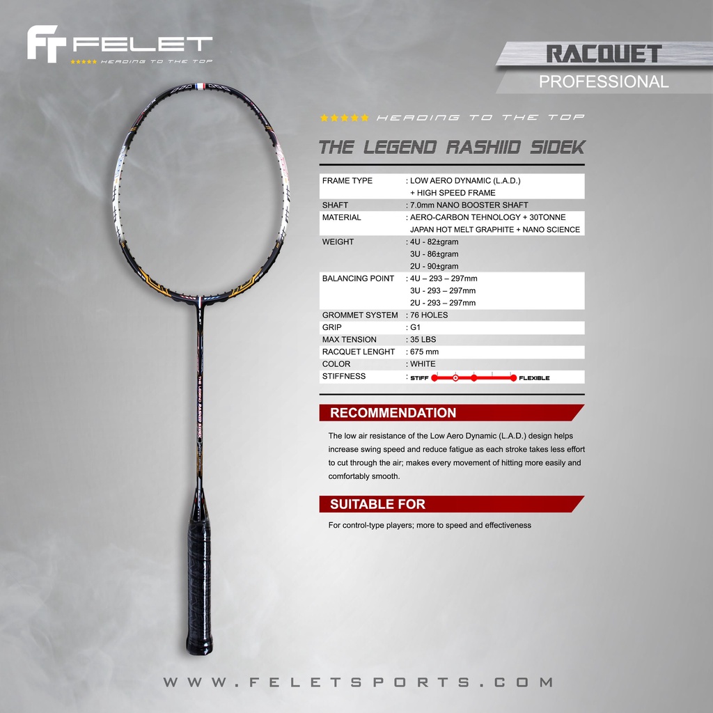 FELET The Legend Rashid Sidek V2 Badminton Racket Free String & Grip - WHITE | Shopee Malaysia