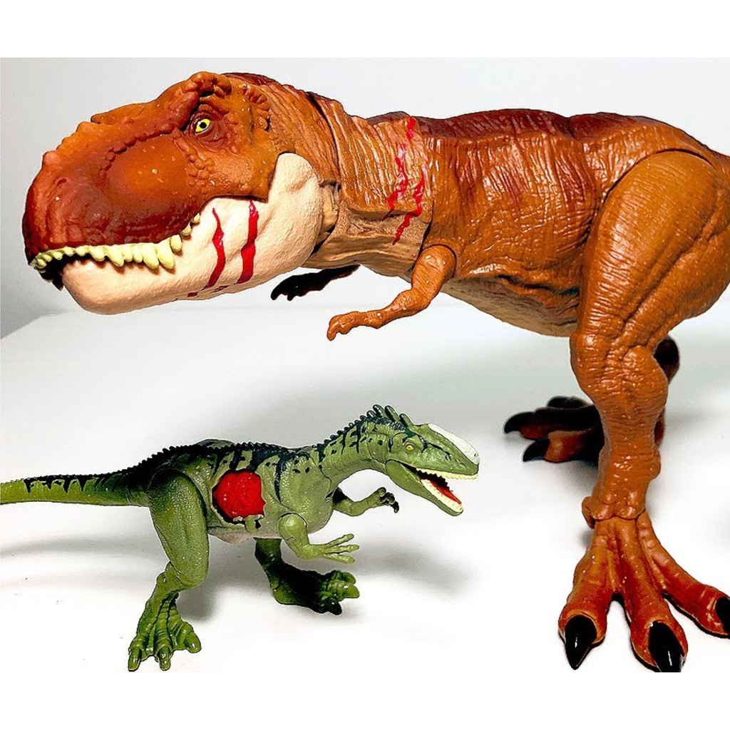 jurassic world battle damage tyrannosaurus rex & monolophosaurus