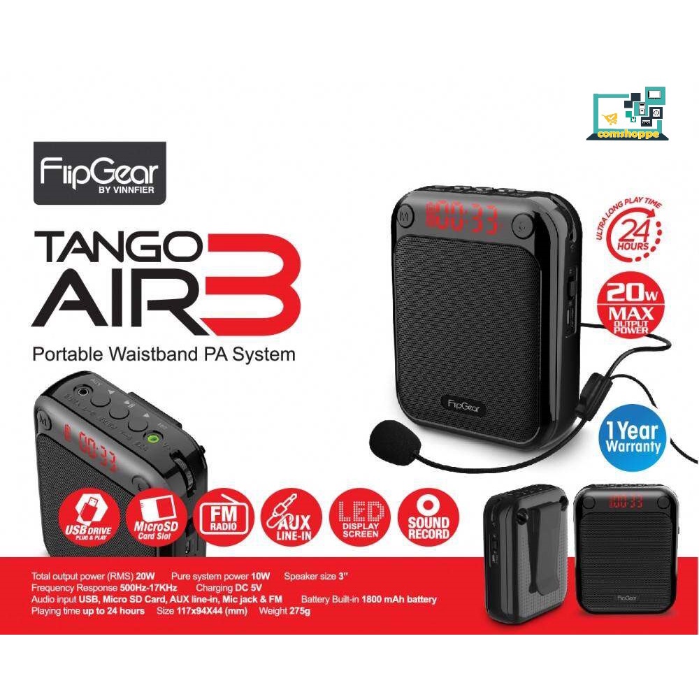 Vinnfier Flip Gear Tango Air 3 Portable Waistband PA System Sound Record for Teacher Tourist Guide Trainer Host