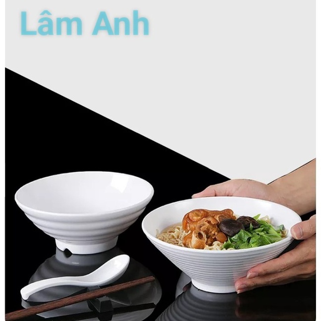 Pho Bowl, Large White Vermicelli Bowl 20cm Luxurious Style, White Japanese Style Pho Bowl