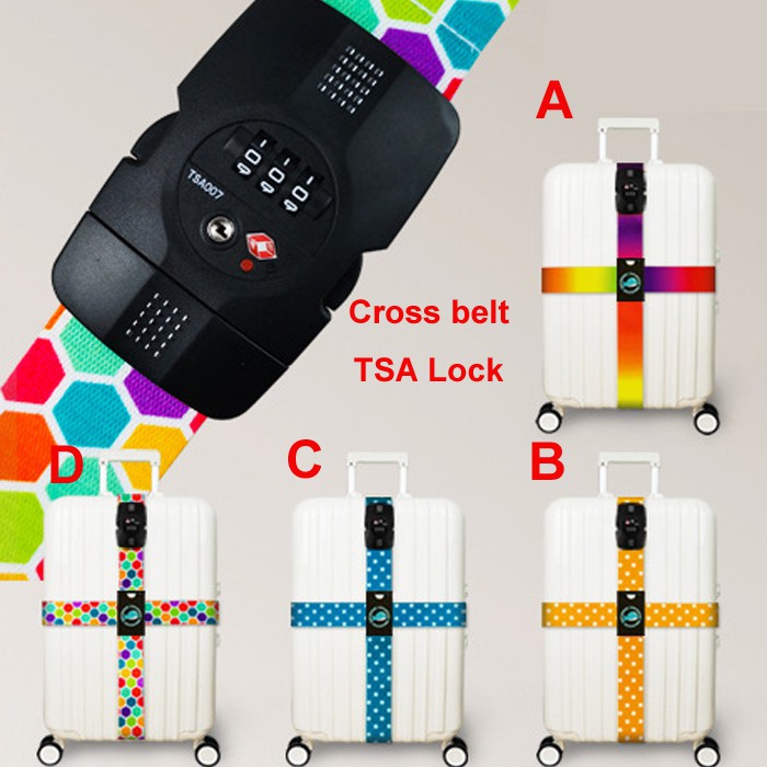 TSA 3-Digit Password Lock Adjustable Luggage Strap Travel Suitcase Band Belt Baggage Strap Fit for 20-32 Suitcase 