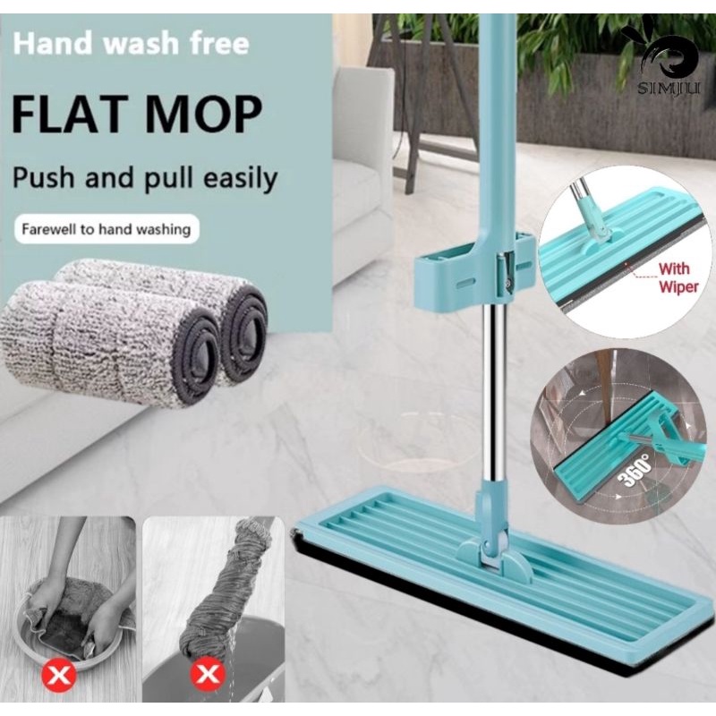 Floor Mop Lantai Wiper Mop Self Wring 360 Spin Rotation Microfiber Lazy ...