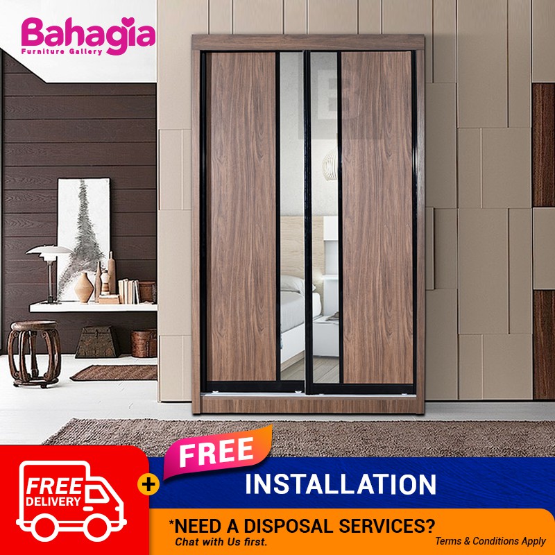 Bahagia Modern 2 Sliding Door Wardrobe Brown Colour With Mirror 4ft X 6 5ft Almari Modern 4ft X6 5