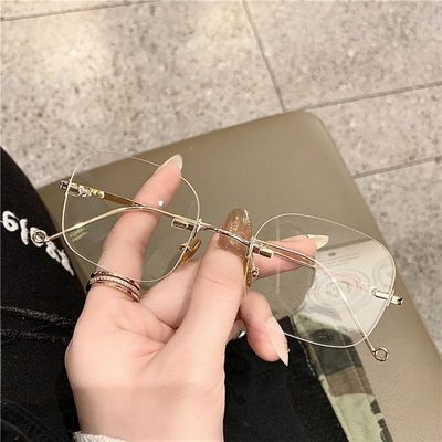 INS3 Jennie Jennie The Same Rimless Glasses Retro Sunglasses Female Ins Wind Anti-blue Frame Myopia Rimless Glasses Anti-radiation Plain Glasses Are The Same As The Korean Version