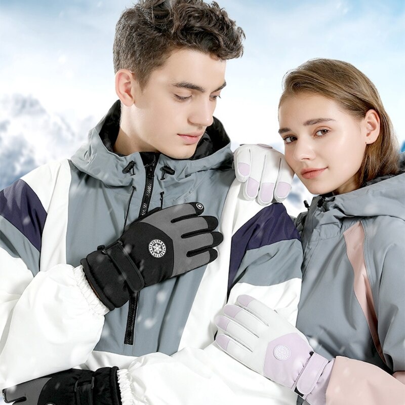 Ski Gloves Waterproof Full Finger Gloves Touchscreen Non Slip Wrist Leashes Fleece Lined Glove for Snowboarding Riding