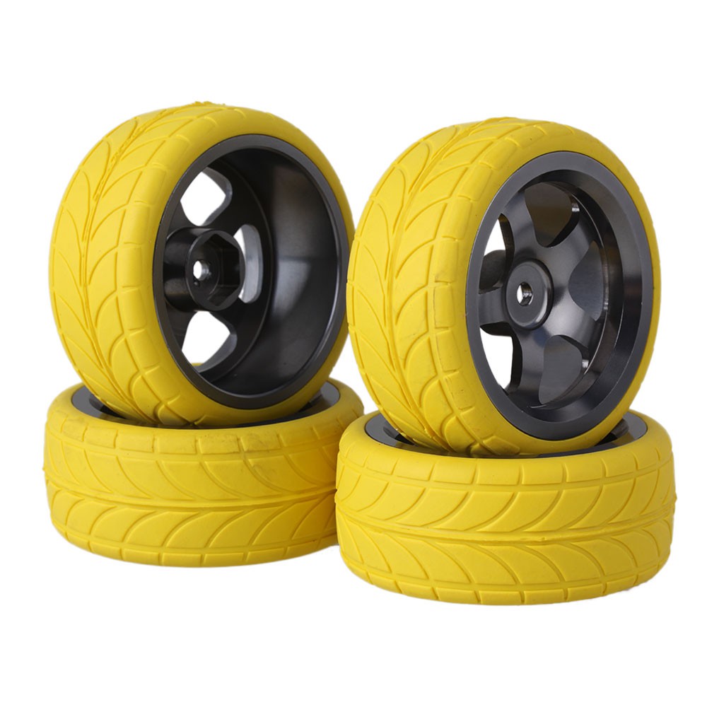 Black RC1:10 On Road Car Aluminum 5 Spoke Wheel Rims Arrow Pattern Rubber Tyres