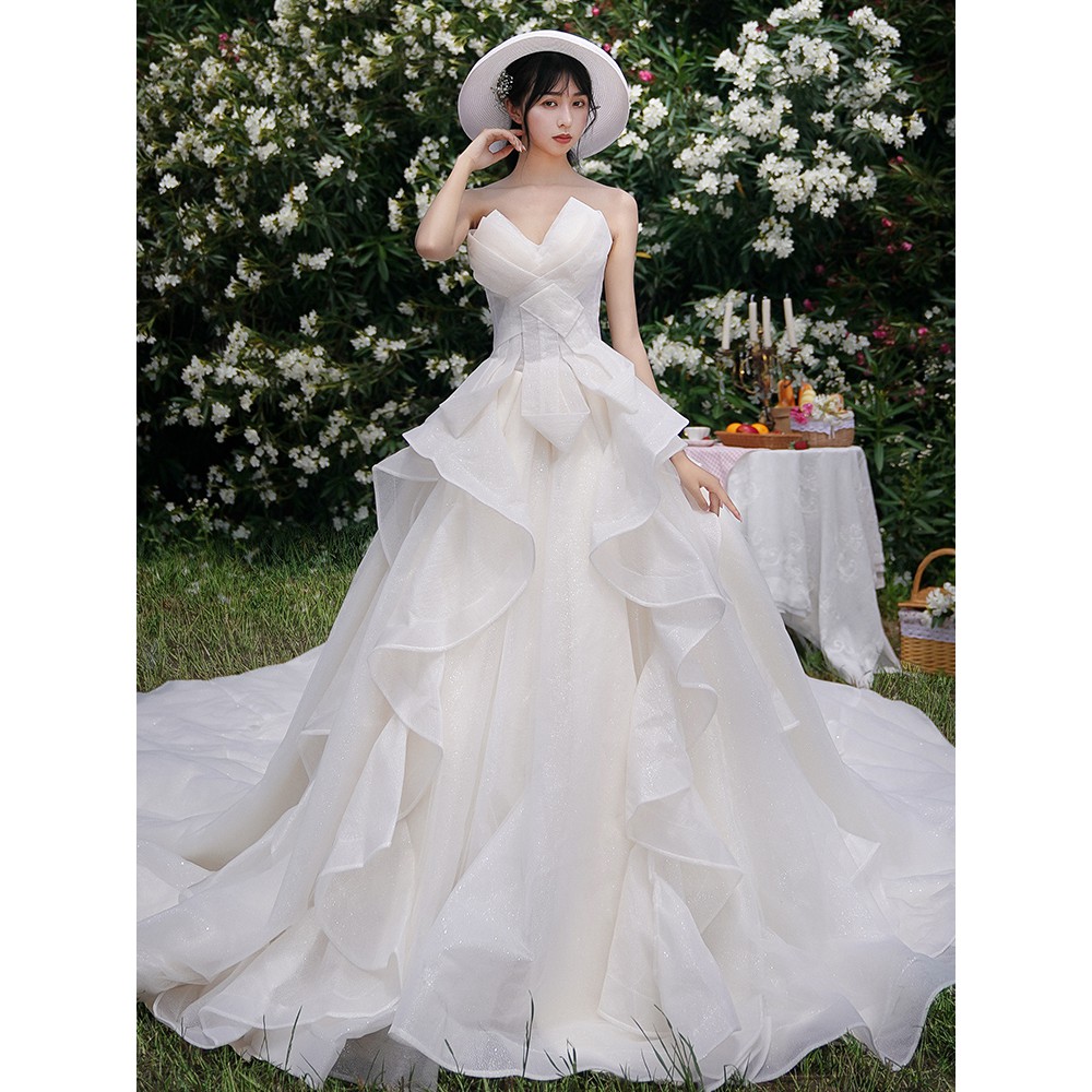 Wedding Dress 2019 New Bride White Starry Sky Simple Pregnant