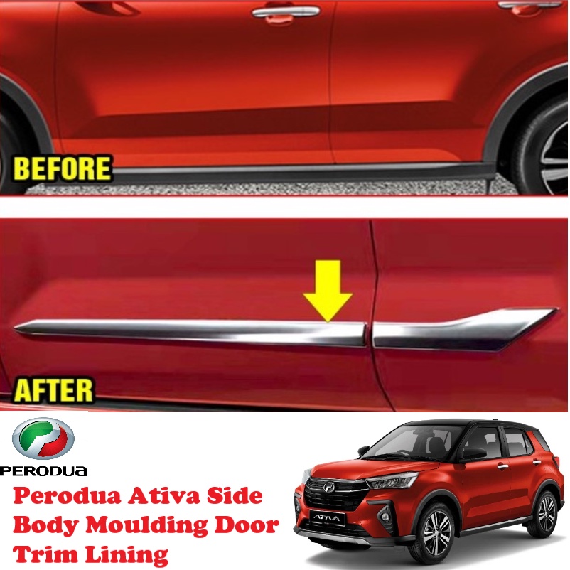 Perodua Ativa CHROME & CARBON Side Body Moulding Door Trim Lining