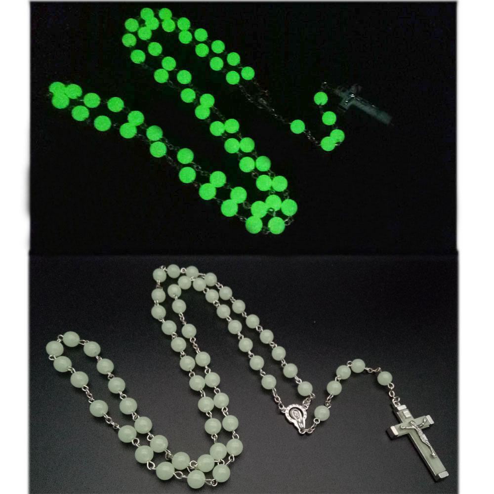 Christian Catholic Rosary Jewelry 8mm Illuminated Luminous Rosary Necklace