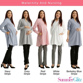 SummerGlitz Maternity & Nursing Half Button Stripe Shirt