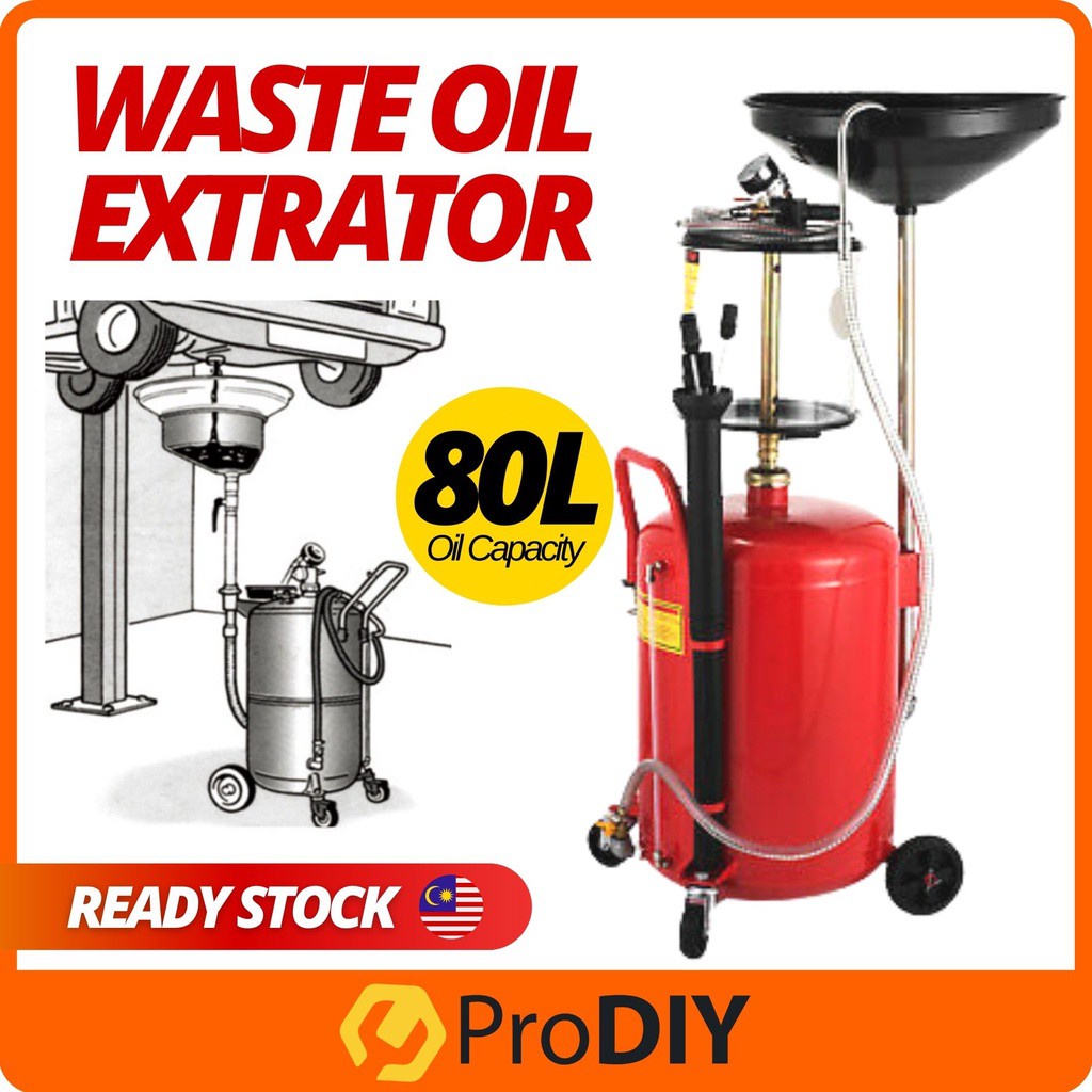 80L Portable Oil Waste Drain Extractor Tank Air Operated Drainer Heavy Duty Oil Extractor Adjustable Height ( 3197 )
