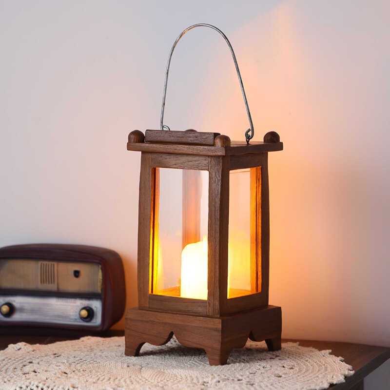 Farmhouse Lanterns Home Decor Decorative Wood Lantern for Wedding Centerpieces Vintage Brown