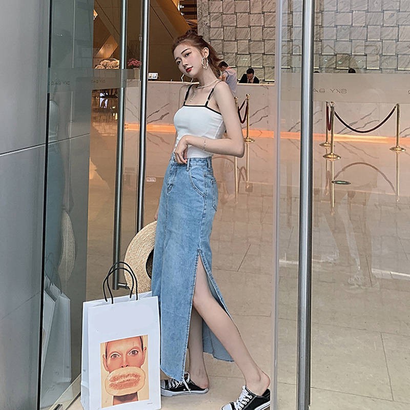 jean skirt with side slits