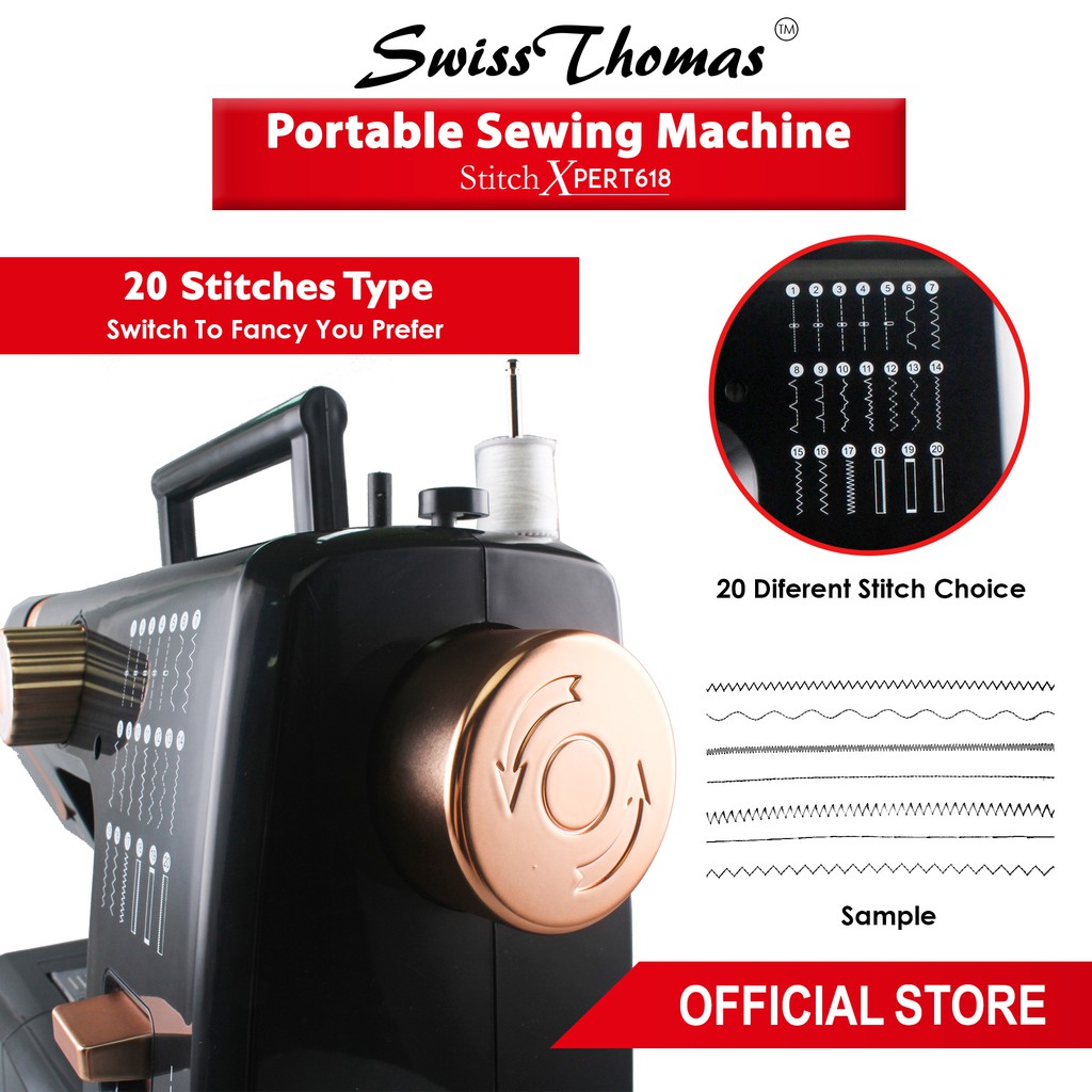 SwissThomas Sewing Machine Mesin Jahit Stitch Xpert 618 Auto Winding Reverse LED Light 20 Sew Patterns #8