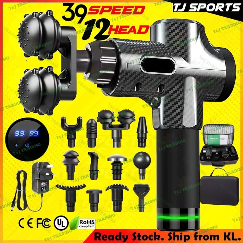 Professional Massage Gun 39 Speed 12 Heads Sport Fitness Health Body Massage Machine Gym Muscle Mesin Urut Ready Stock