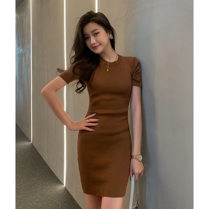 SK0877 -M'SIA Ready Stock Women Dress Female Dress Women Knitted Dress 实拍百搭性感修身包臀显瘦针织连衣裙